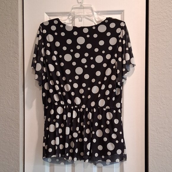 Isaac Mizrahi Live! Black and White Dot Mesh Blouse Women's Size XL - Picture 6 of 16